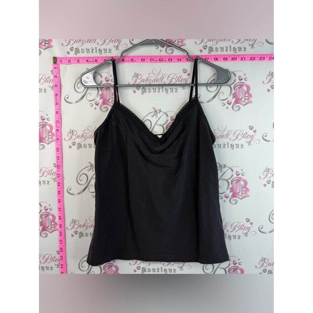 Sandwich tank top shirt top Lace-Trim Spaghetti Strap Camisole - Black